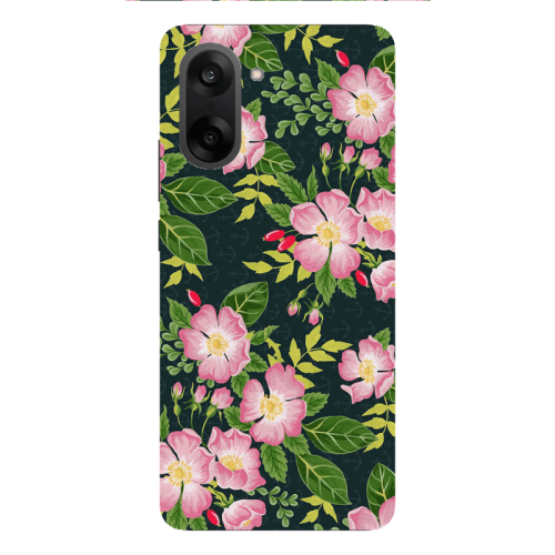 Oneplus Nord CE 5 Pink flowers green laves Transparent Silicone TPU Θήκη